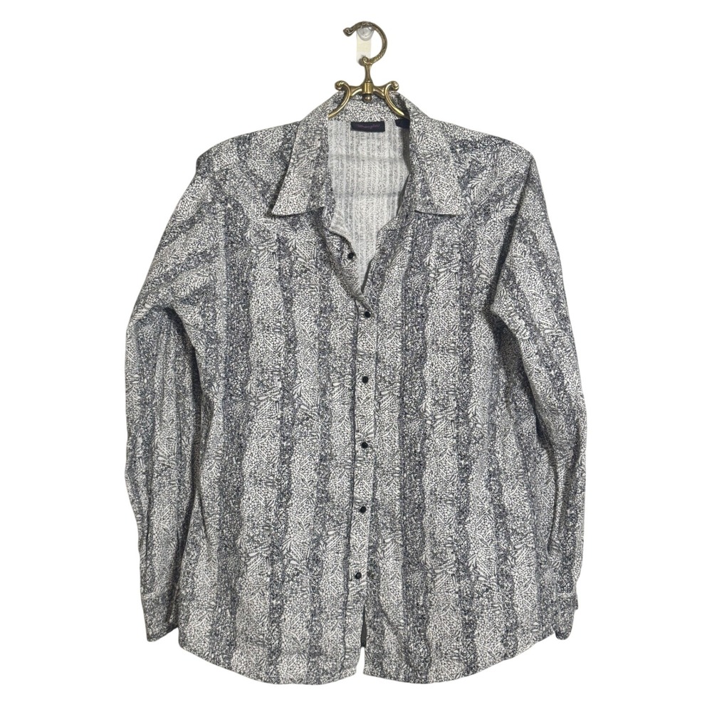 Wrangler Women's L Abstract Print Long Sleeve Button Down Shirt Pear Snap